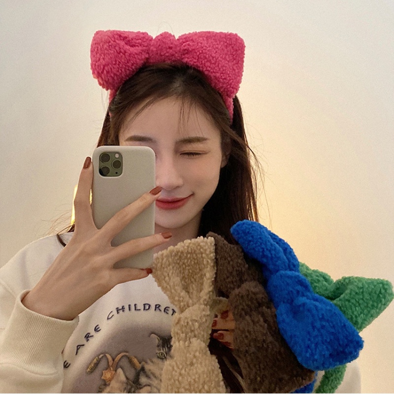 Băng Đô Rửa Mặt Trang Điểm Bằng Lông Nhung Đính Nơ Dễ Thương Xinh Xắn