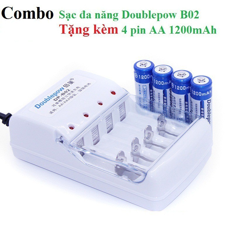 COMBO SẢN PHẨM  SẠC ĐA NĂNG DP-B02 Doublepow KÈM 4PIN AA cao cấp 1200mAh