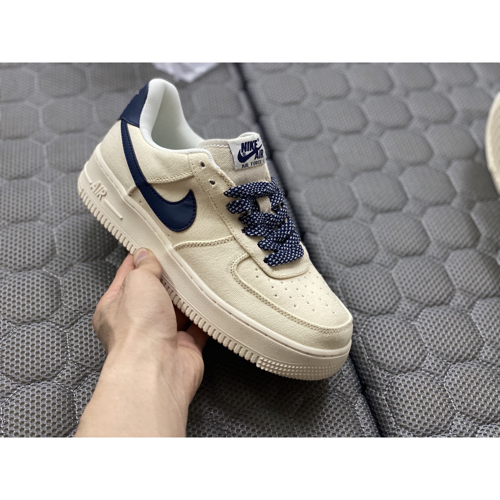 Giày AF1 Beige Deep blue vải G.a.i D.ầ.u- AF1 Màu Kem Kẻ Xanh Than Bản Cao Cấp | BigBuy360 - bigbuy360.vn