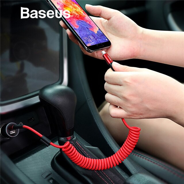 Cáp sạc lò xo Baseus Spring USB Type C Flexible 2A trên xe ô tô - Huco Việt Nam