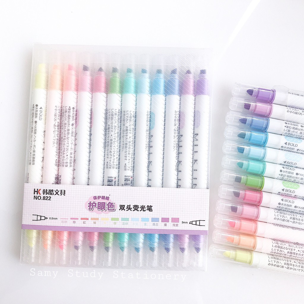 Bút Highlight set 12 cây Houkai bản dupe hoàn hảo Zebra Mildliner (Đọc mô tả) Bullet journal