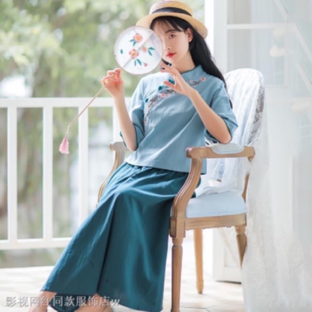 SET HÁN PHỤC THÊU HOA MÀU XANH