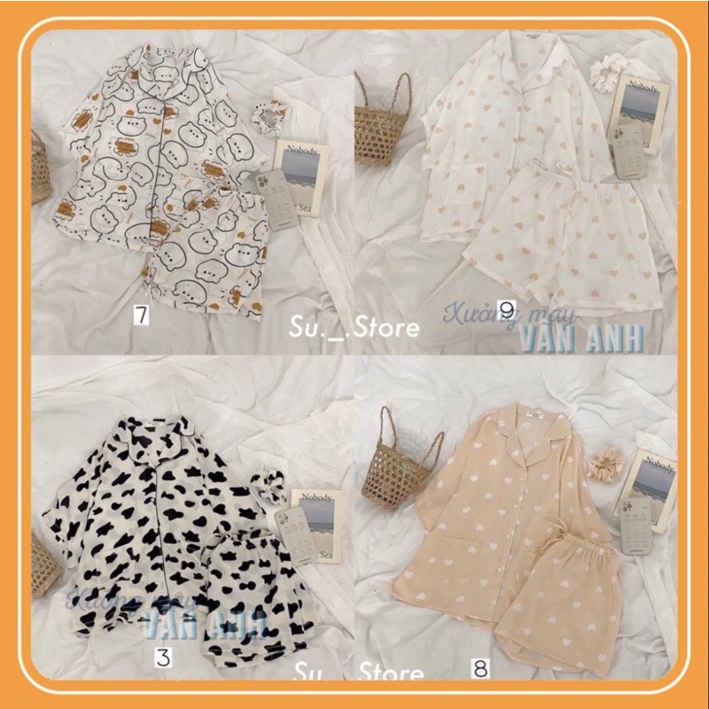 Bộ ngủ pijama ngắn tay quần cộc kate nhiều mẫu dễ thương