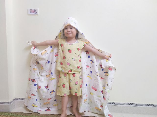 Khăn tắm choàng mũ muslin 4 lớp họa tiết siêu yêu cho bé