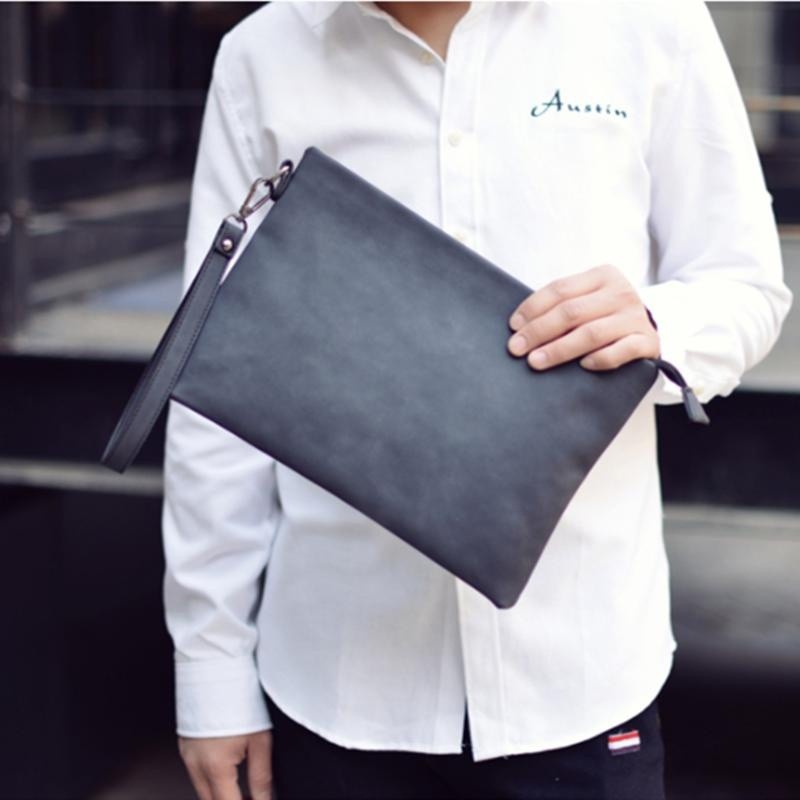 Nam thời trang Nubuck Leather Envelope Bag Business Clutch Ví dài Túi đeo tay