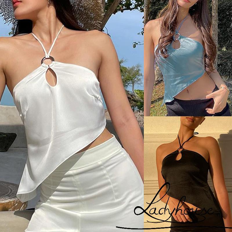 Áo crop top không tay hở lưng màu sắc trẻ trung cho nữ