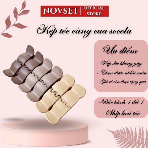 kẹp càng cua NOVSET kẹp tóc càng cua màu socola cao cấp thiết kế kiểu dáng bầu tròn
