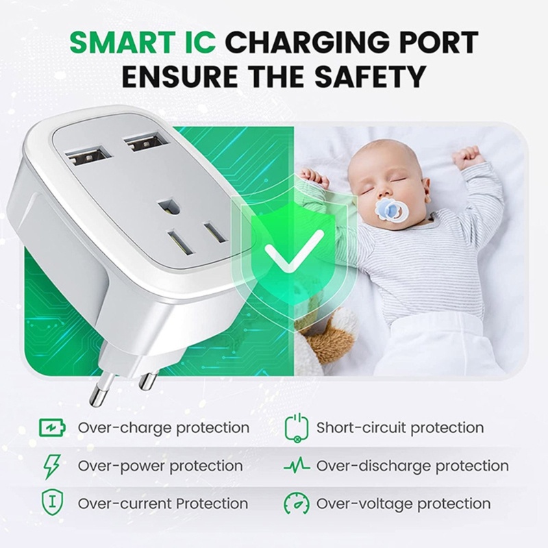 Ổ Cắm Sạc Chuyển Đổi 2 Cổng USB P Pua US Sang EU / UK / IT / for CH