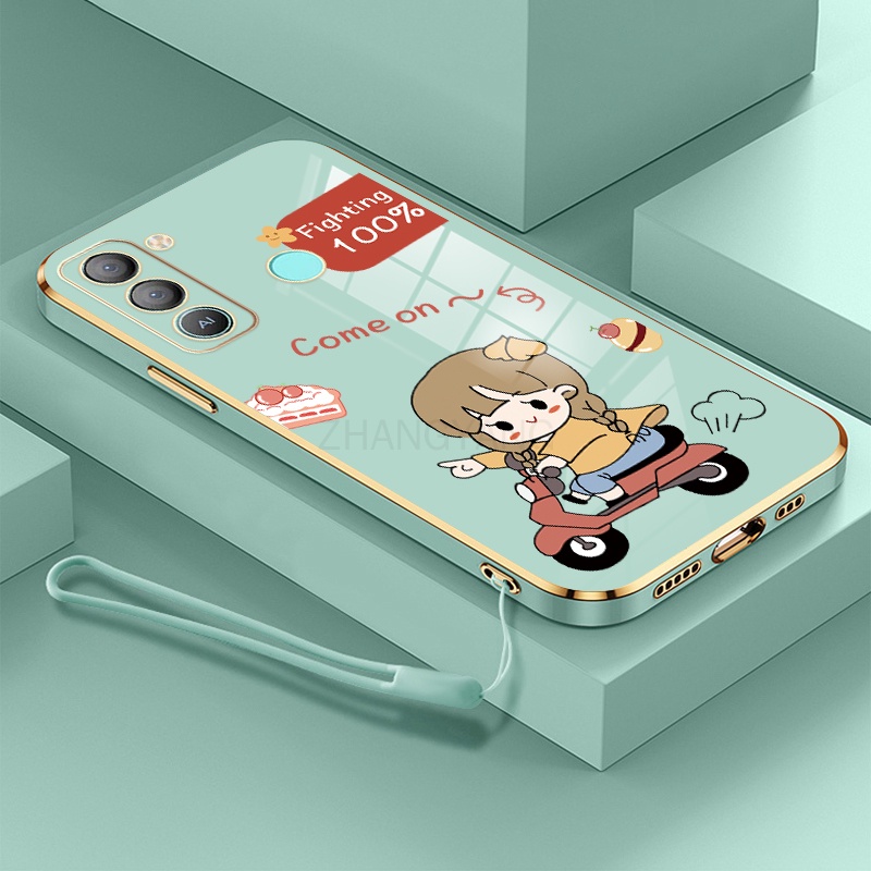 Ốp Điện Thoại TPU Silicon Mạ Điện Hình Cô Gái Chạy Xe Máy Kèm Dây Đeo Cho Tecno pop 5 lte