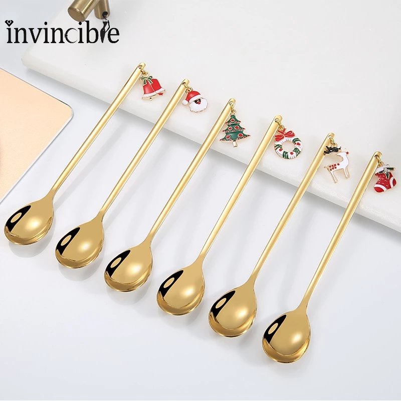 Muỗng / Nĩa / Muỗng Cà Phê Cán Dài Hình Ông Già Noel Hoạt Hình Trang Trí Bàn Ăn
