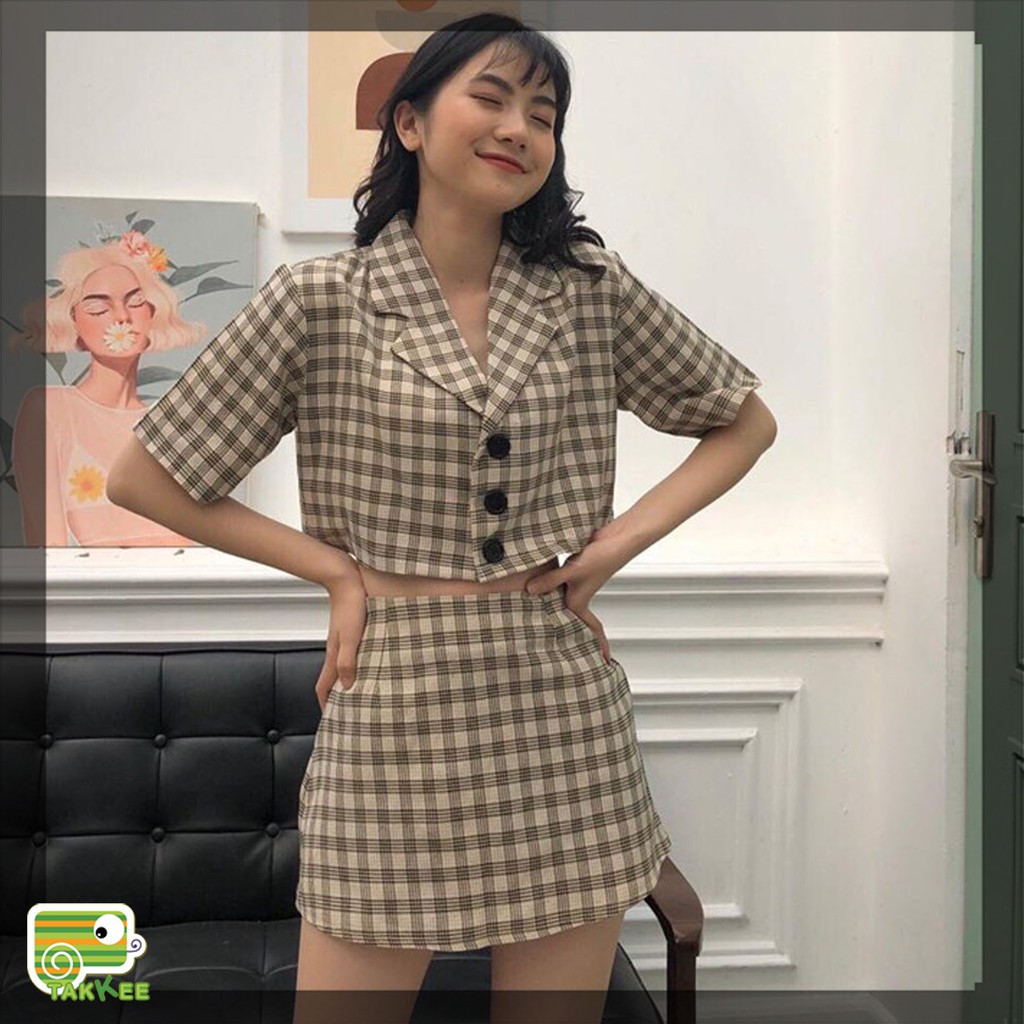 Set chân váy áo croptop kẻ hàng siêu đẹp