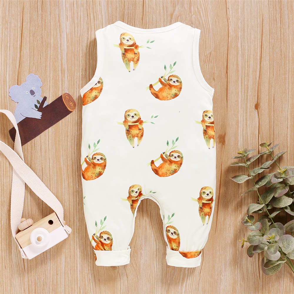 Áo liền quần MIKRDOO sát nách in hình chú lười dễ thương cho bé sơ sinh