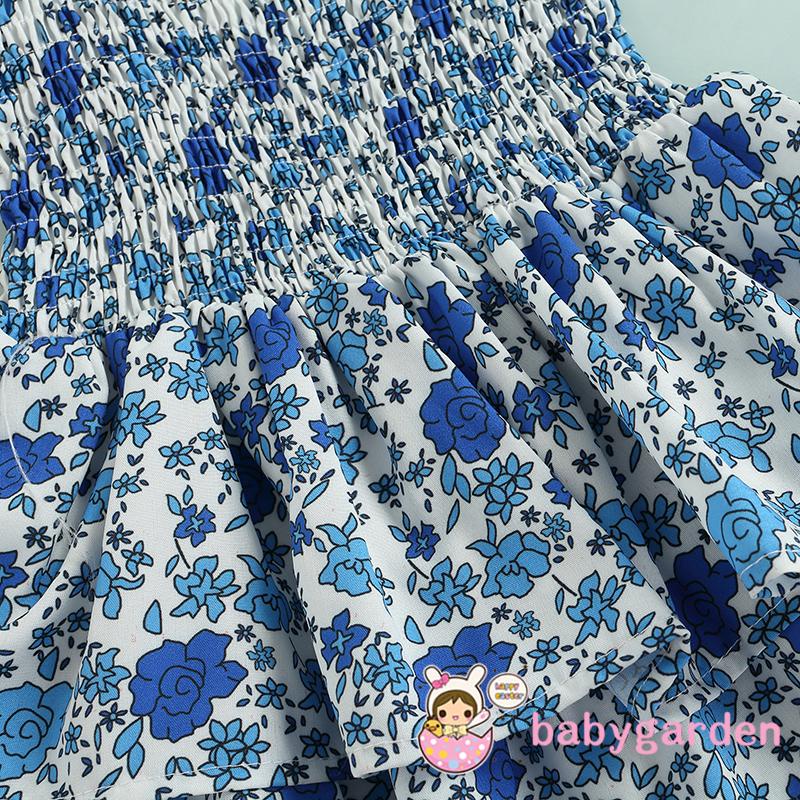 Đầm hai dây xếp ly nhiều lớp in hoa đơn giản cho bé gái 6 tháng tuổi 4 tuổi