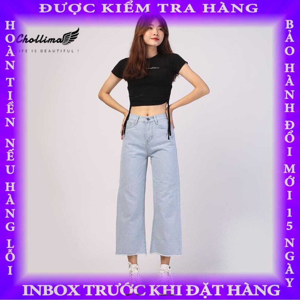 Quần jeans baggy nữ Chollima ống rộng trơn tua lai màu trắng bạc QD014 phong cách hàn quốc baybay