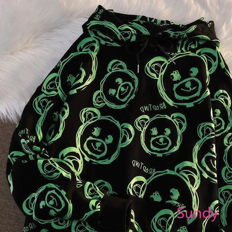 Áo Hoodie Tay Dài Dáng Rộng In Hình Gấu Dễ Thương Thời Trang Mùa Thu Cho Nữ
