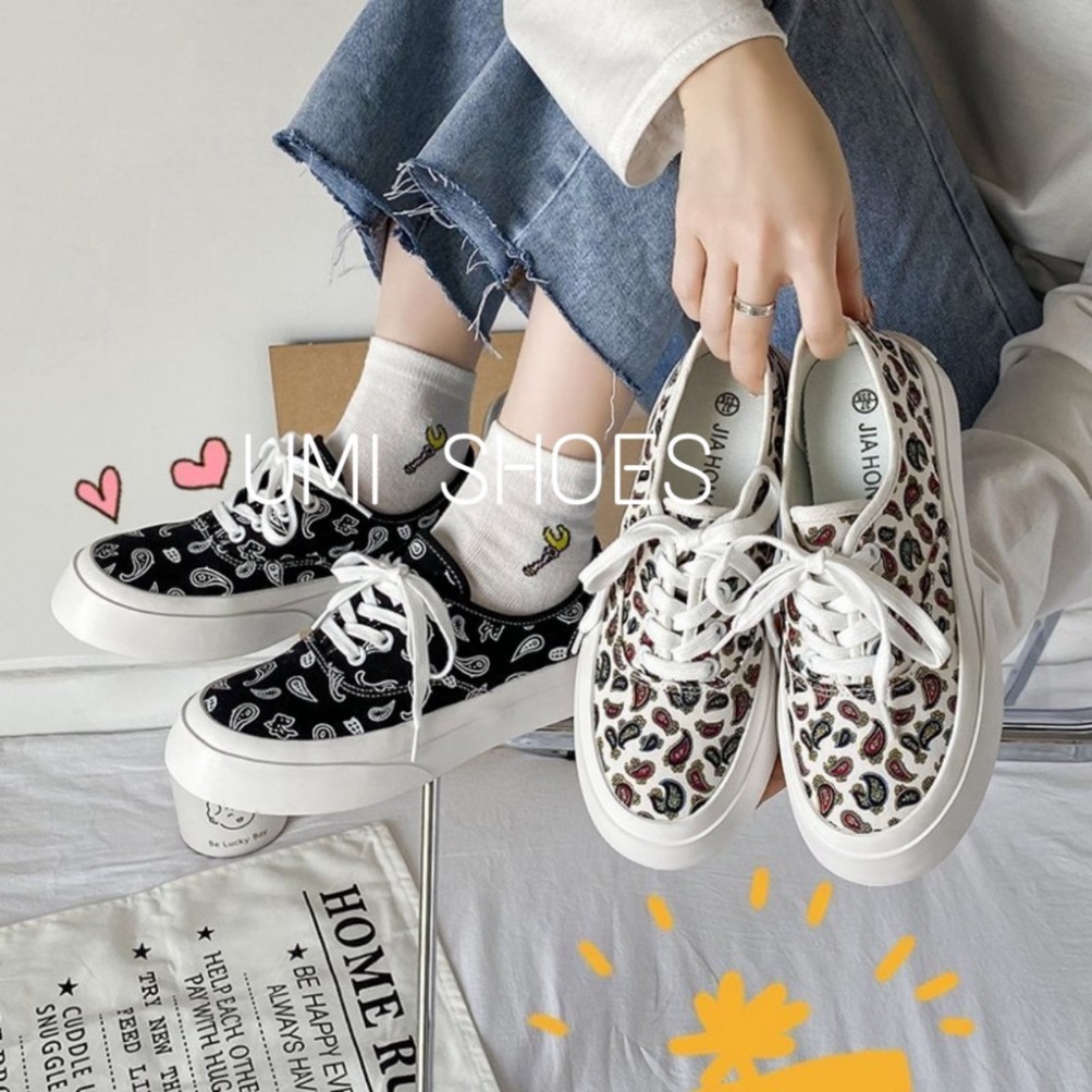 Giày thể thao nữ đế bằng bánh mì họa tiết basic độn đế vải canvas bata mới hot phong cách ulzzang đẹp cá tính đẹp