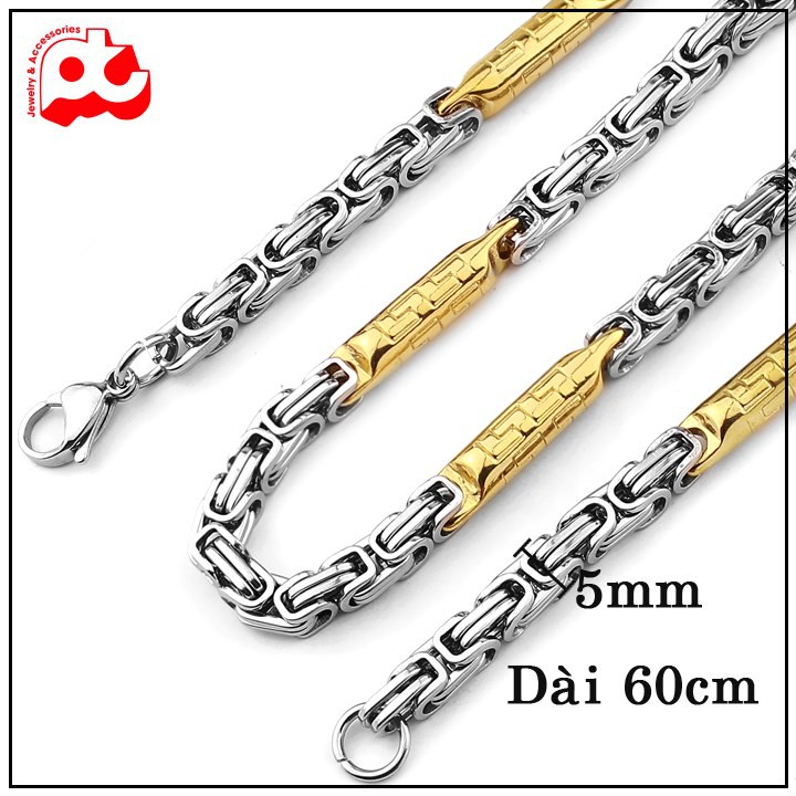 Dây chuyền nam inox thời trang kiểu zizac kích cỡ 5mm màu trắng mạ vàng cách điệu thép không gỉ HSDCNA186