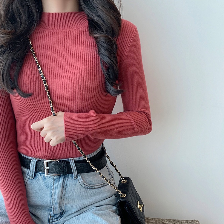 Áo Len Dệt Kim Dài Tay Mới Mùa Thu Của Phụ Nữ Phong Cách Hàn Quốc Áo Sơ Mi Mỏng Thời Trang
