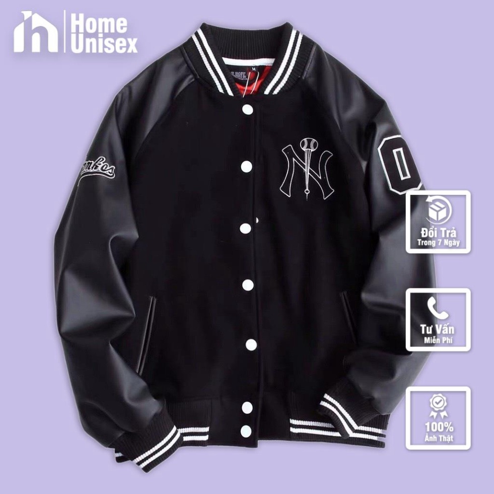 FREESHIP ÁO BOMBER NY BÓNG CHÀY DA THÊU DASKI PHONG CÁCH ULZZANG
