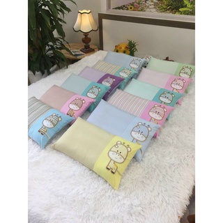 Gối trẻ em vỏ cotton đã gồm ruột bông gòn trắng, gối có rãnh massage đầu, gáy - TAMOCO