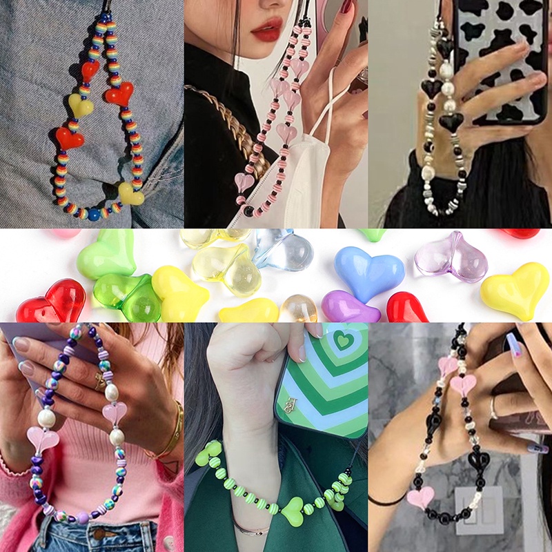 Bộ 20 hạt acrylic hình trái tim trong suốt nhiều màu dành cho làm trang sức DIY