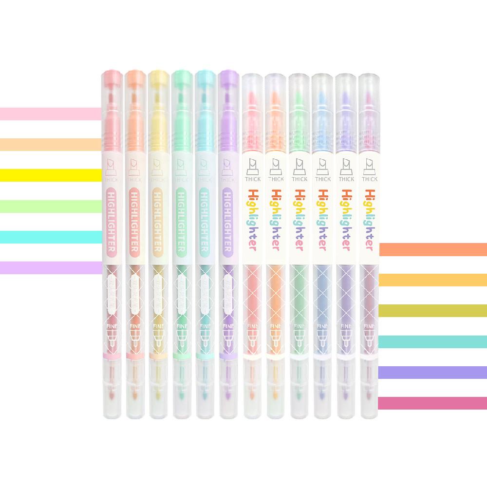 bút highlight pastel 2 đầu WINZIGE bút dạ quang 12 màu bút lông màu nước đồ dùng học tập