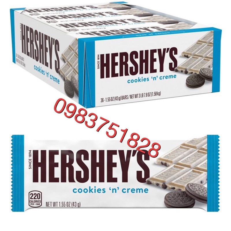 Kẹo Socola Hershey’s Cookies’n Creme ,Mint,Cake,Dâu- Mỹ ( có bán lẻ thanh)