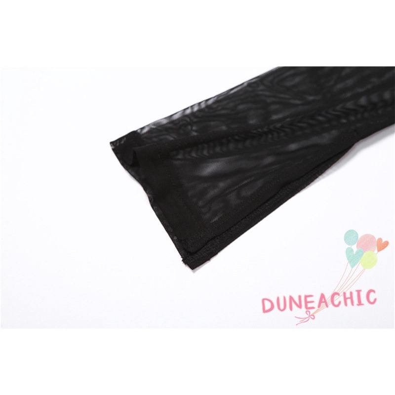 DUNEA Áo Kiểu Tay Dài Phối Lưới Thời Trang Quyến Rũ Cho Nữ