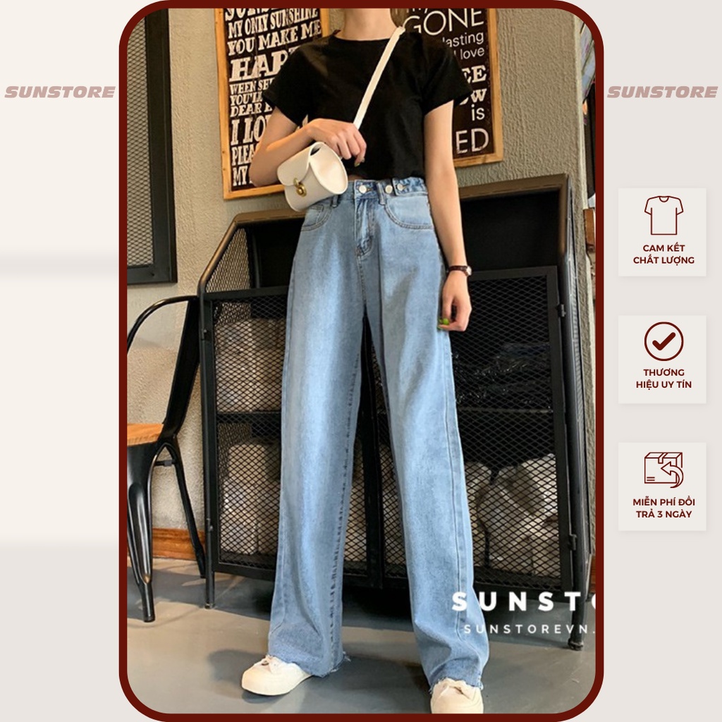 Quần jean nữ ống rộng lưng cao suông dài phong cách hàn quốc