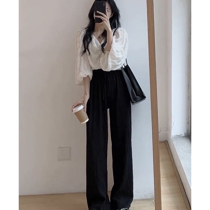 Áo Kiểu- Áo Croptop Dài Tay Nhăn Nhún Ngực 2 Lớp M0315