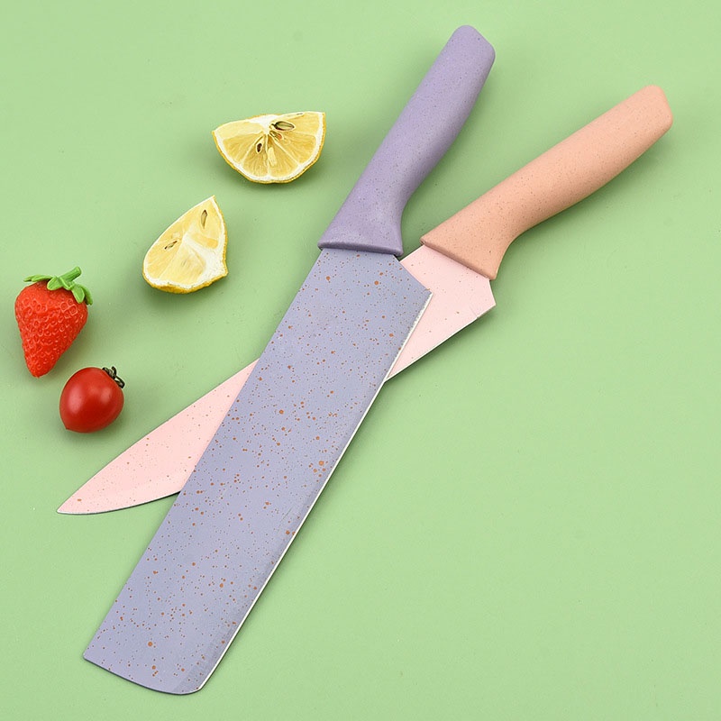 Bộ Dao Nhà Bếp Lúa Mạch 6 Món KITCHEN KNIFE Cao Cấp Kháng Khuẩn Tiện Dụng - DNB06 - Gia Dụng Tý Tẹo