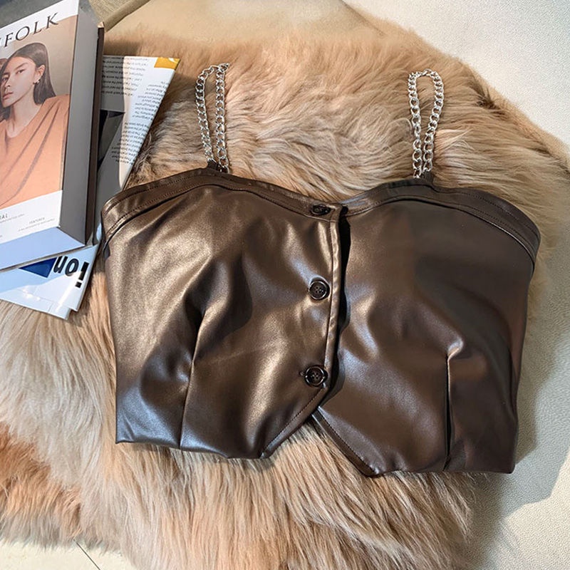 Áo khoác da màu cà phê thời trang xuân thu cá tính cho nữ