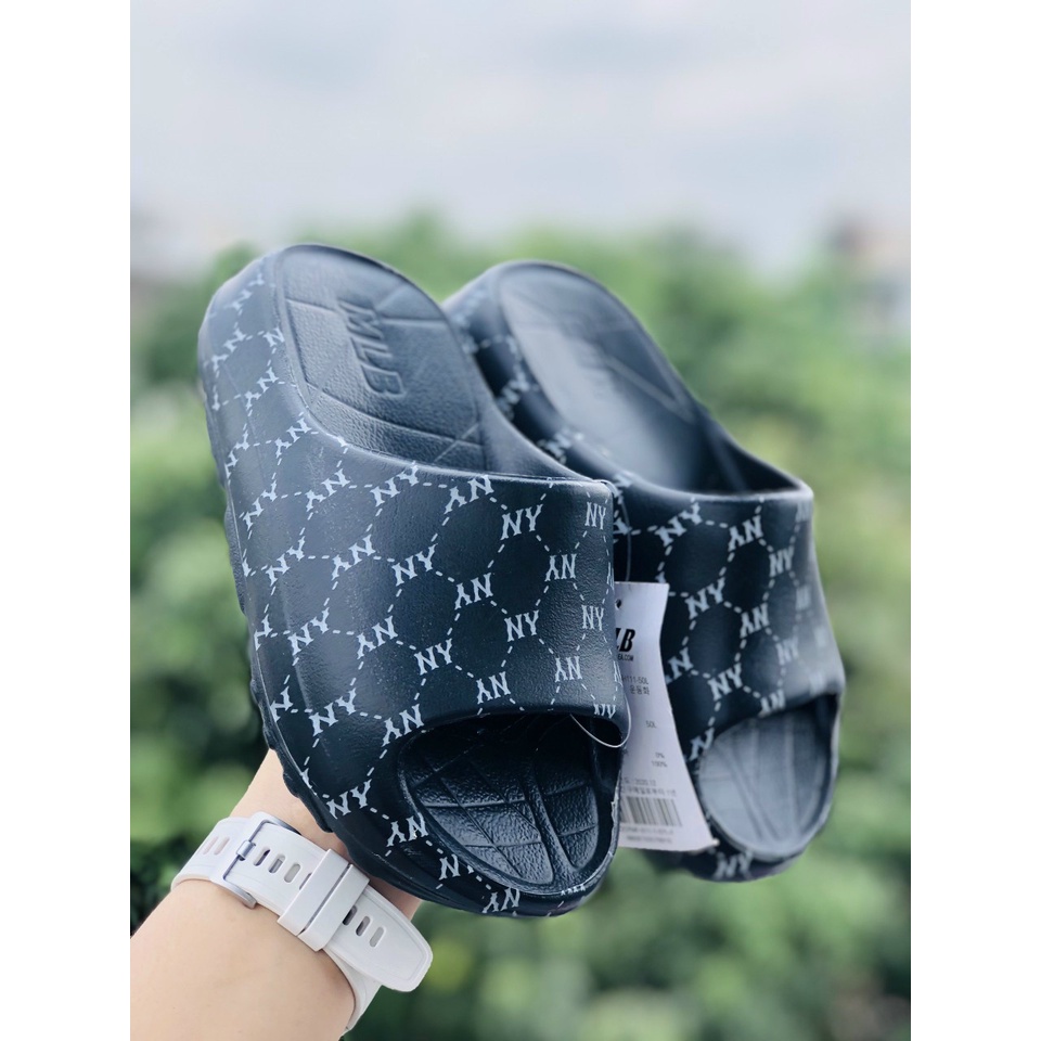 Dép bánh mỳ ❤️FREESHIP + Hộp❤️ dép đúc mlb ny bóng chày quai ngang thể thao nam nữ đủ màu hoạ tiết ny chất xịn,MÀU ĐEN