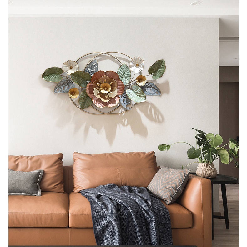 Tranh sắt treo tường nghệ thuật, trang decor trang trí hoa 2 vòng xanh lá đẹp cao cấp - 2150