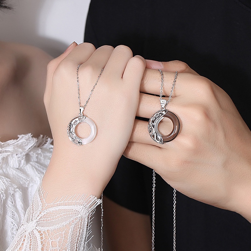 Cặp Vòng cổ Mặt Đá Opal Hình Rồng Phượng Hoàng Thời Trang Cho Cặp Đôi