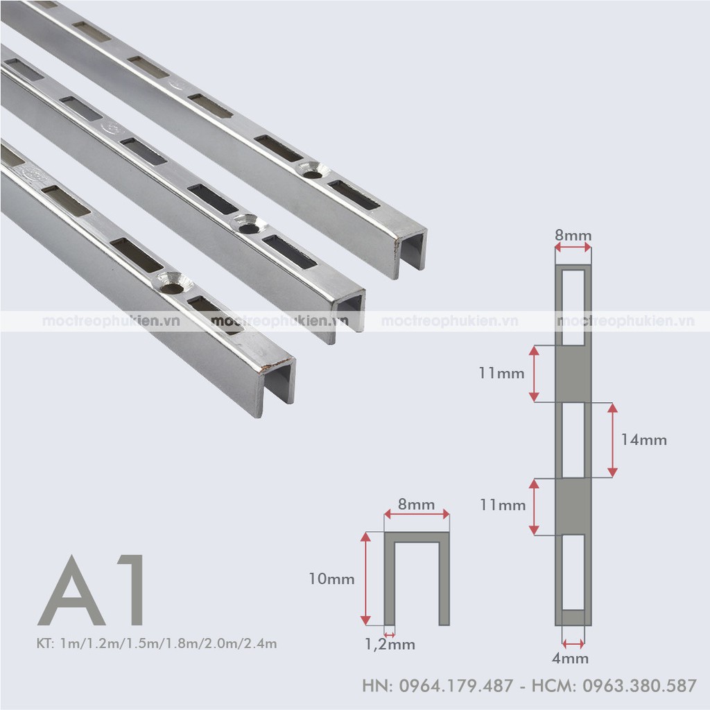 Thanh ray gắn tường A1 làm giá kệ trưng bày