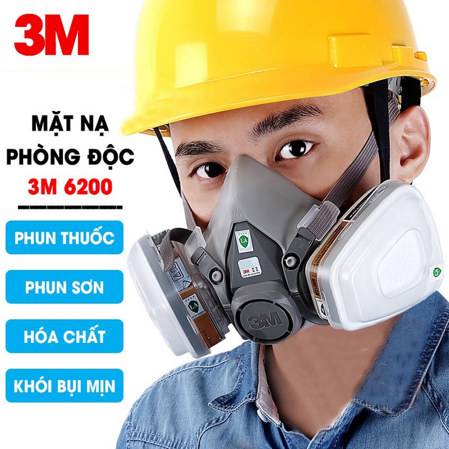 Bộ khẩu trang phòng độc 3M 6200 kèm kính hoá chất, mặt nạ sơn chống độc phun thuốc trừ sâu