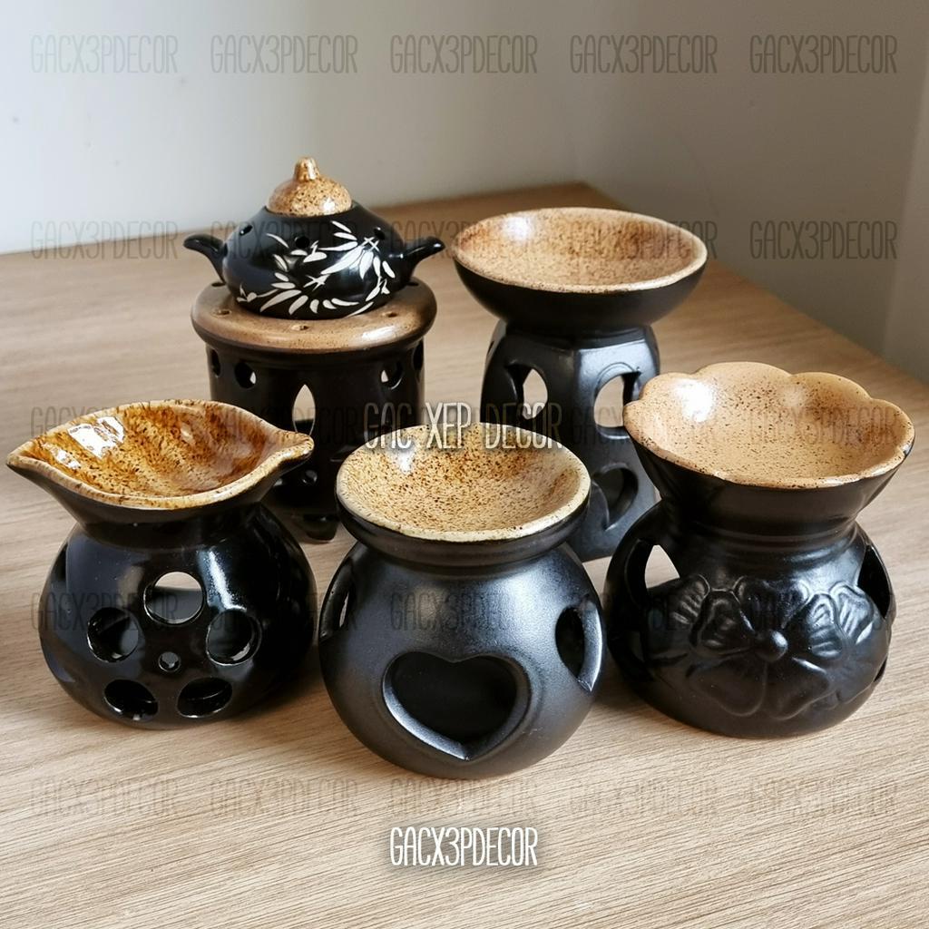 Bếp xông tinh dầu dùng nến men nâu Bát Tràng