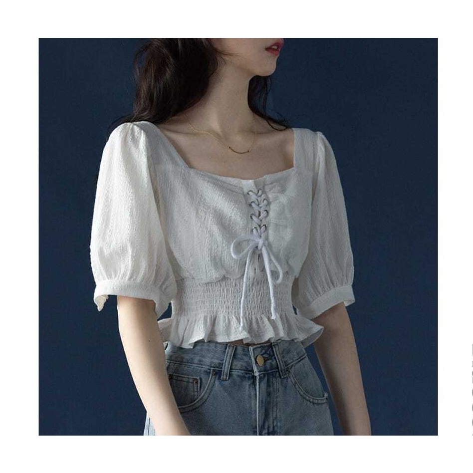 Áo Kiểu Cổ Vuông Tay Phồng Lưng Cao Phong Cách Pháp Thời Trang Mùa Hè 2022