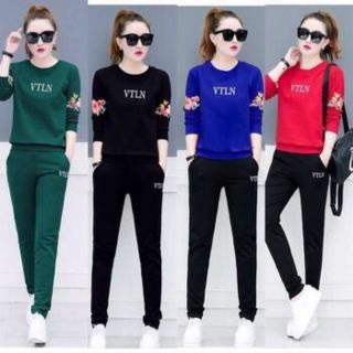 Bộ thể thao nữ quần dài áo tay dài thêu tay