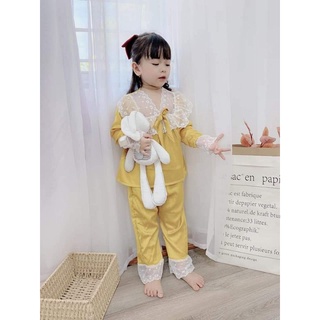 Bộ pizam dài lụa latin loại 1 phối ren cho bé gái