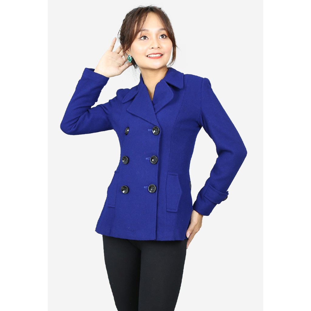 Áo khoÁC lửng 2 lớp tay dài dạ thô tím than cổ 2 ve 2 hàng khuy cá tay li lưng The One Fashion AKV02TT2
