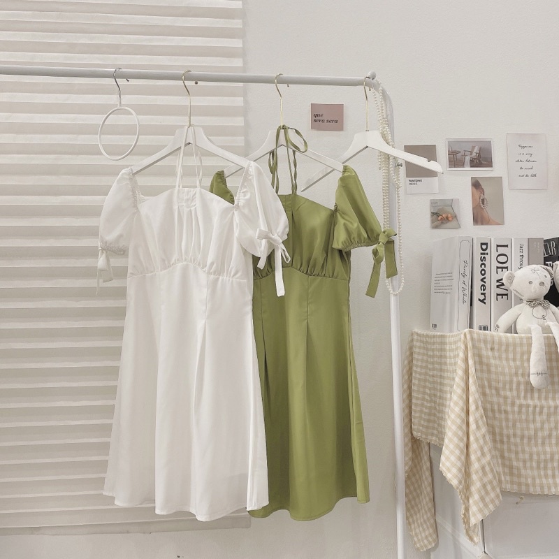 Váy Cổ Yếm Tay Nơ 2 Màu Siêu Xinh Có Ảnh Thật Kèm Video | BigBuy360 - bigbuy360.vn