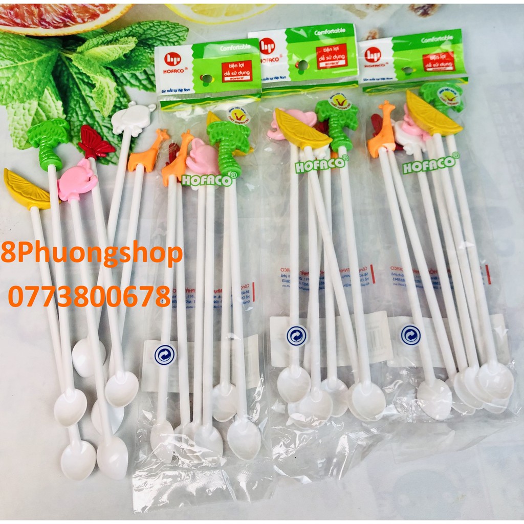 Set 6 muỗng dài khuấy nước ép sinh tố - Muỗng khuấy hình HPB45 nhựa Hồng Phát - Cây khuấy đồ uống cao cấp