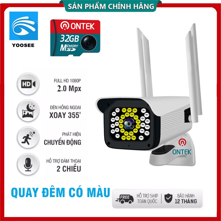 Camera ip Yoosee Ngoài trời ban đêm có màu, Xoay 350 độ, thẻ nhớ 32G | 64GB