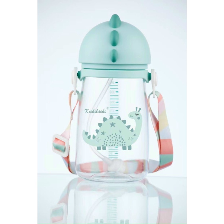 Bình Uống Nước Cho Bé Có Ống Hút Silicon Siêu Mềm Kichilachi Kèm Dây Đeo Dung Tích 350ml