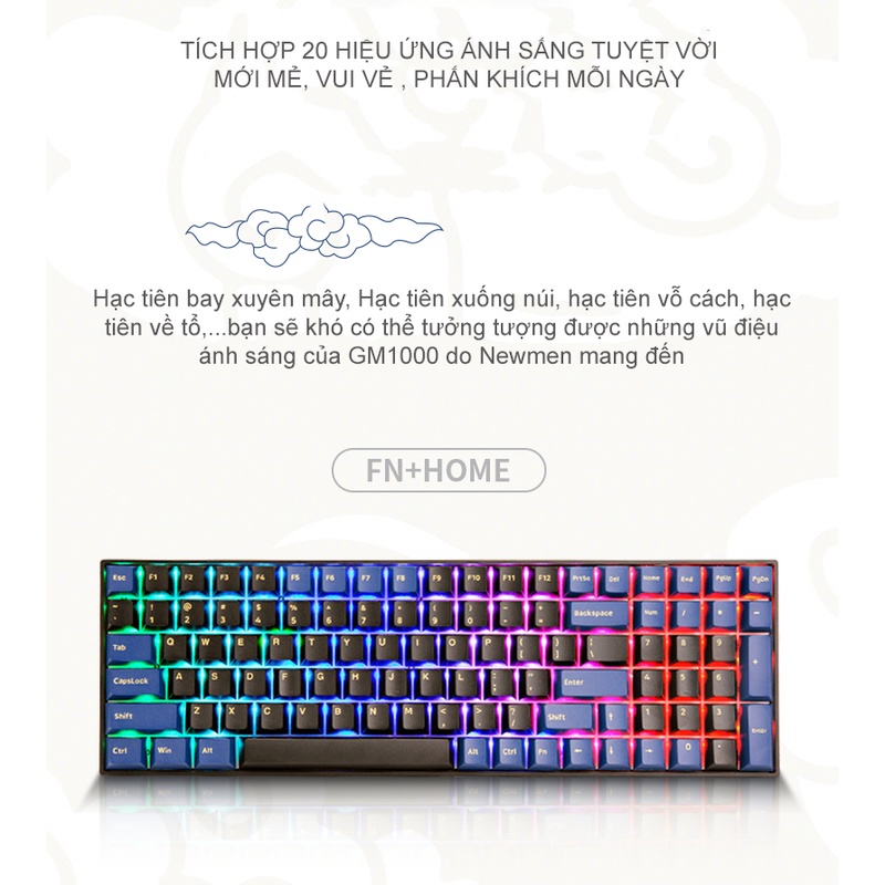 Bàn phím cơ không dây Dual Mode Newmen GM1000 (Phiên bản Tiên Hạc-Trăng & Mây đặc sắc),Hotswap,Keycap PBT double-shot