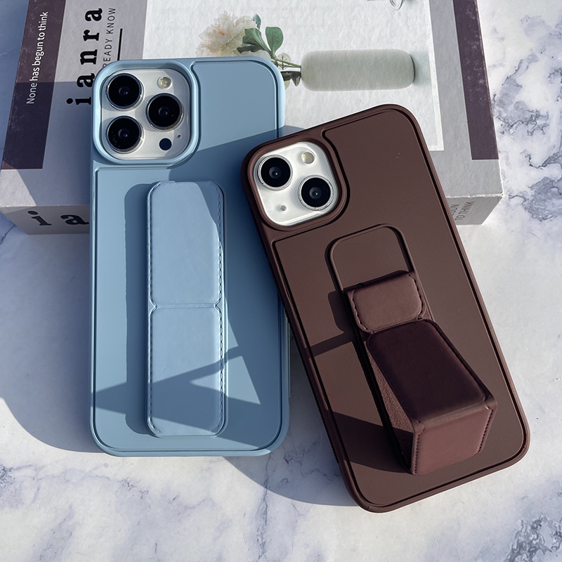 Ốp Điện Thoại Silicon Cứng Có Giá Đỡ Gấp Gọn Thời Trang Cho for iPhone 14 13 12 11 Pro Max Mini XS XR X 8 7 Plus + SE 2020