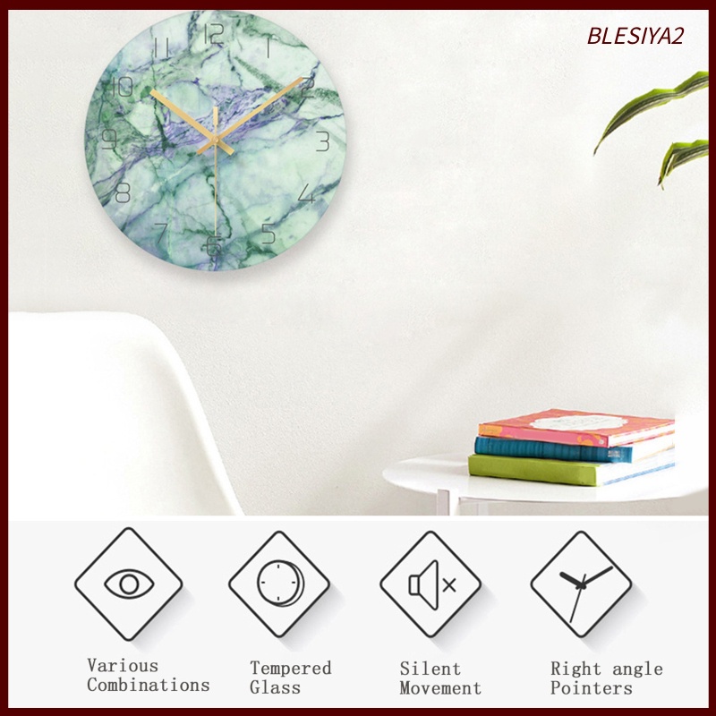 [BLESIYA2]12 in Modern Silent Quartz Wall Clock Non-ticking Glass Marbling Blue White