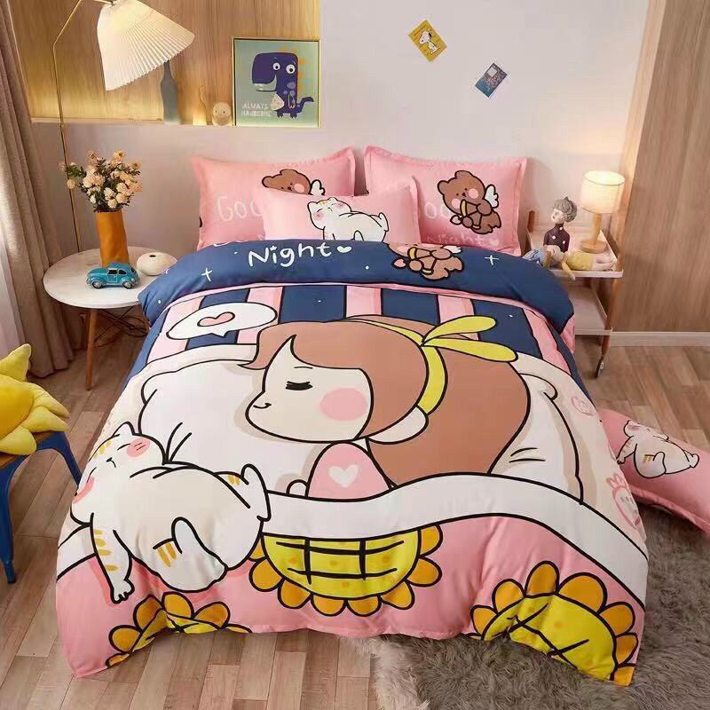 BỘ CHĂN GA GỐI 4 MÓN COTTON TINA HOẠT HÌNH CHO BÉ